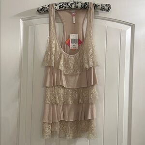 Beige Lace Tank Top